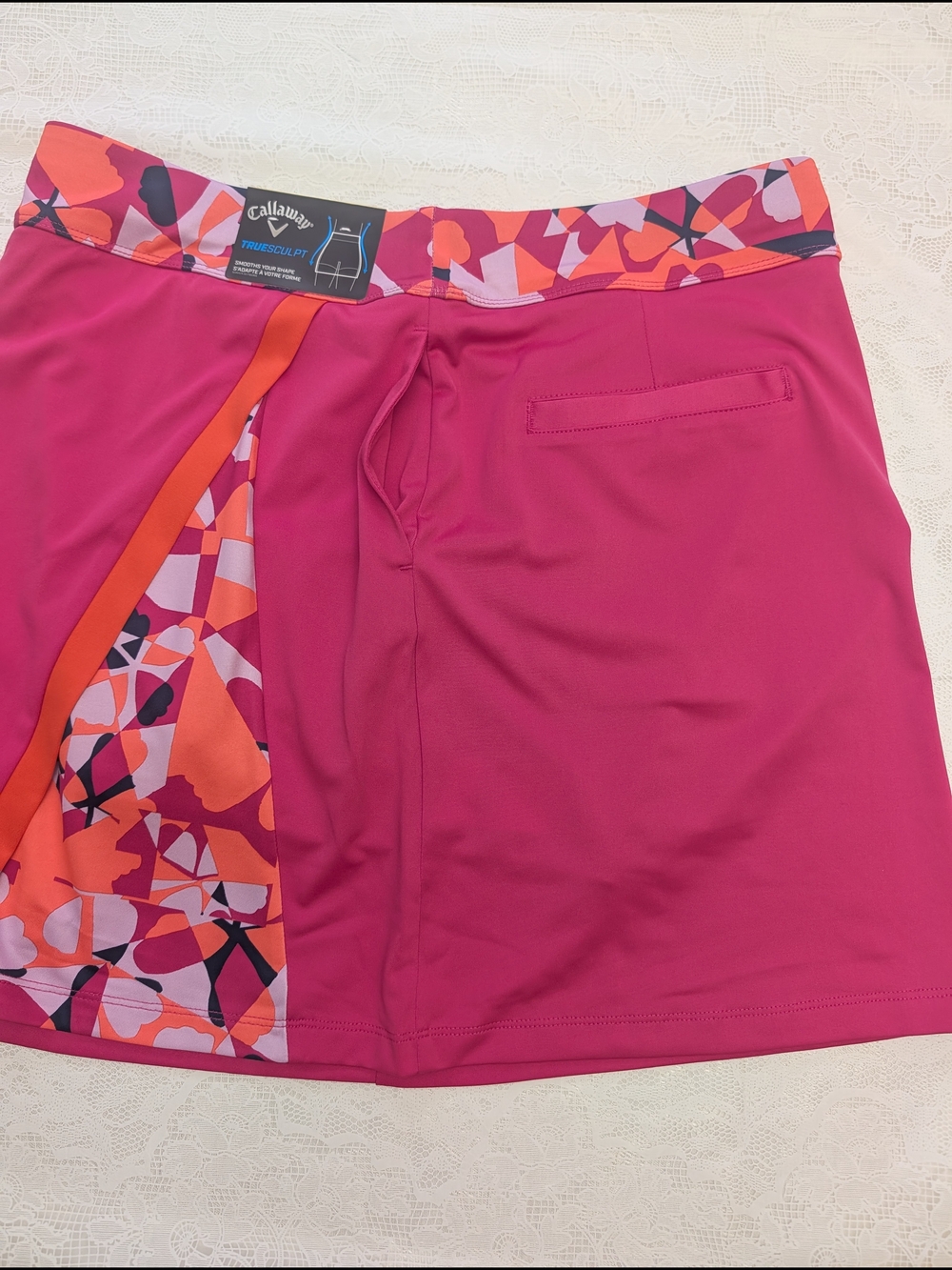 Callaway Pink and Orange Golf Skort with Geometric Waistband